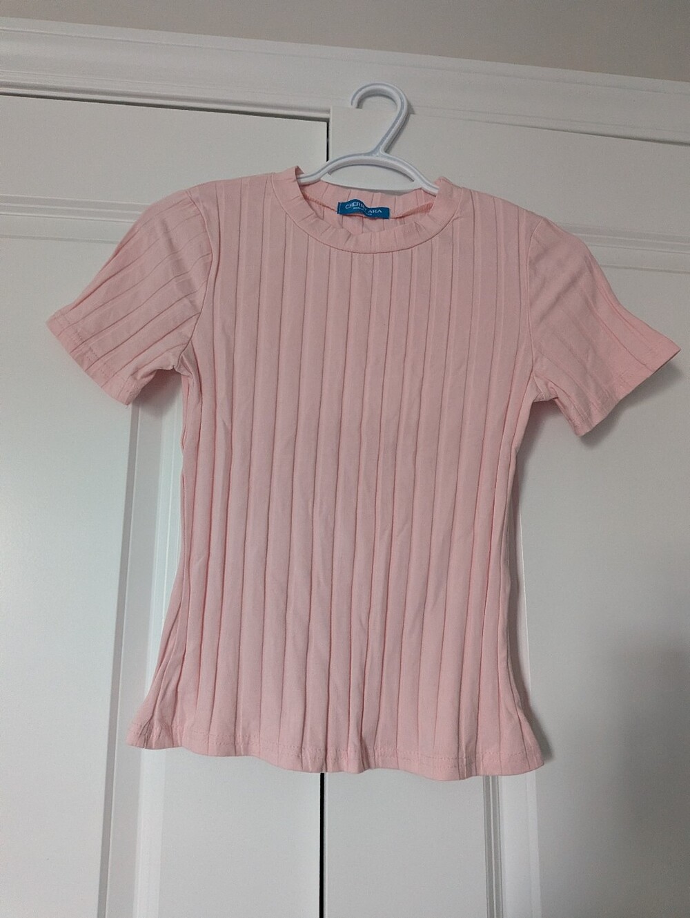 Ribbed Light Pink Short-sleeved Shirt